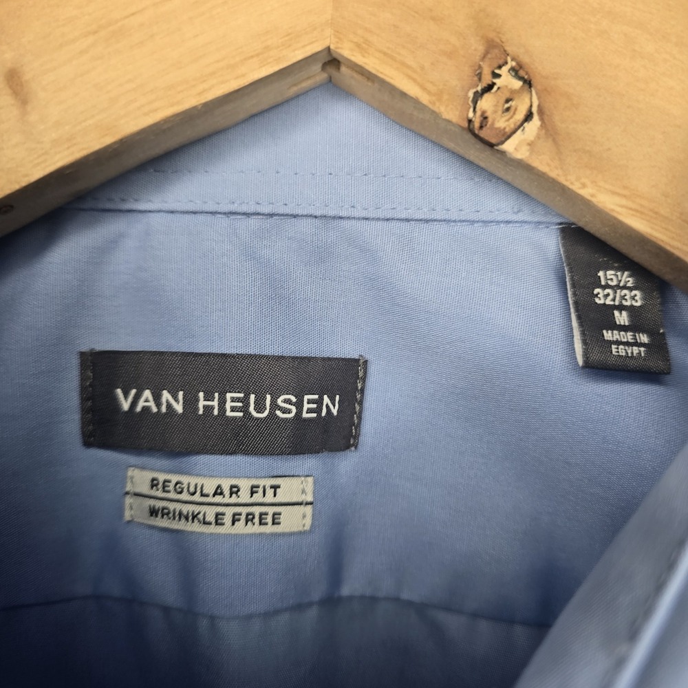 Van Heusen Dress Shirt Mens 15.5 32/33 Medium Blue Button Regular Fit Career - Picture 8 of 8